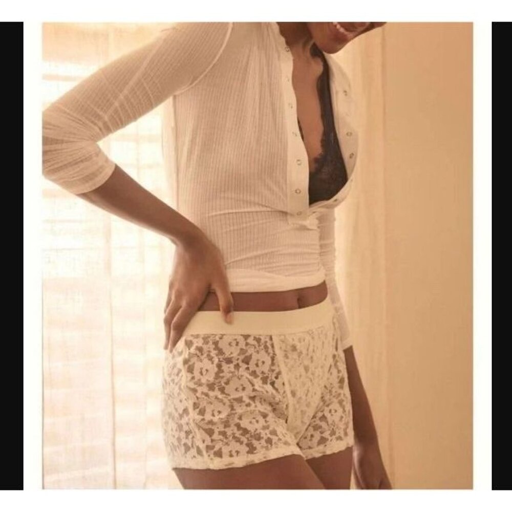 New women's XL By Anthropologie mesh lace boy shorts in Ivory White - Picture 2 of 4